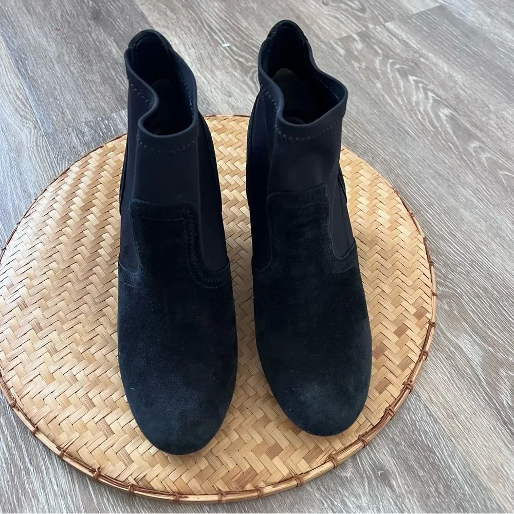 Tory Burch Brenda black leather suede wedge ankle boots‎ women’s size 9.5